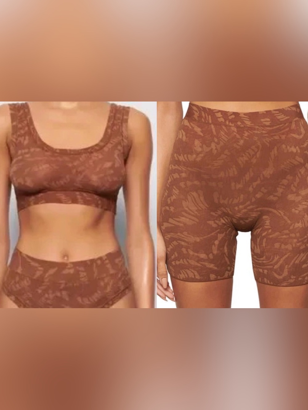 SKIMS Brown Tone-Texture High-Waist Bike Shorts